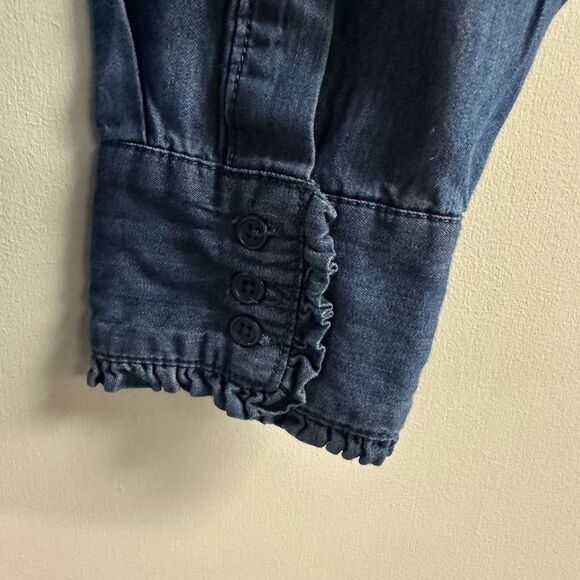 Kensie Jeans Denim Ruffle Collar & Sleeve Button Down Top Size M - Picture 4 of 5